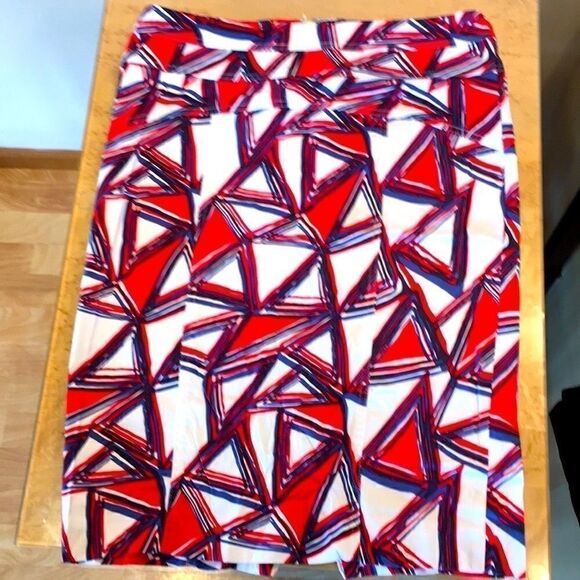 Focus 2000 pencil skirt red white blue abstract print stretch zippers 8 - Picture 2 of 7